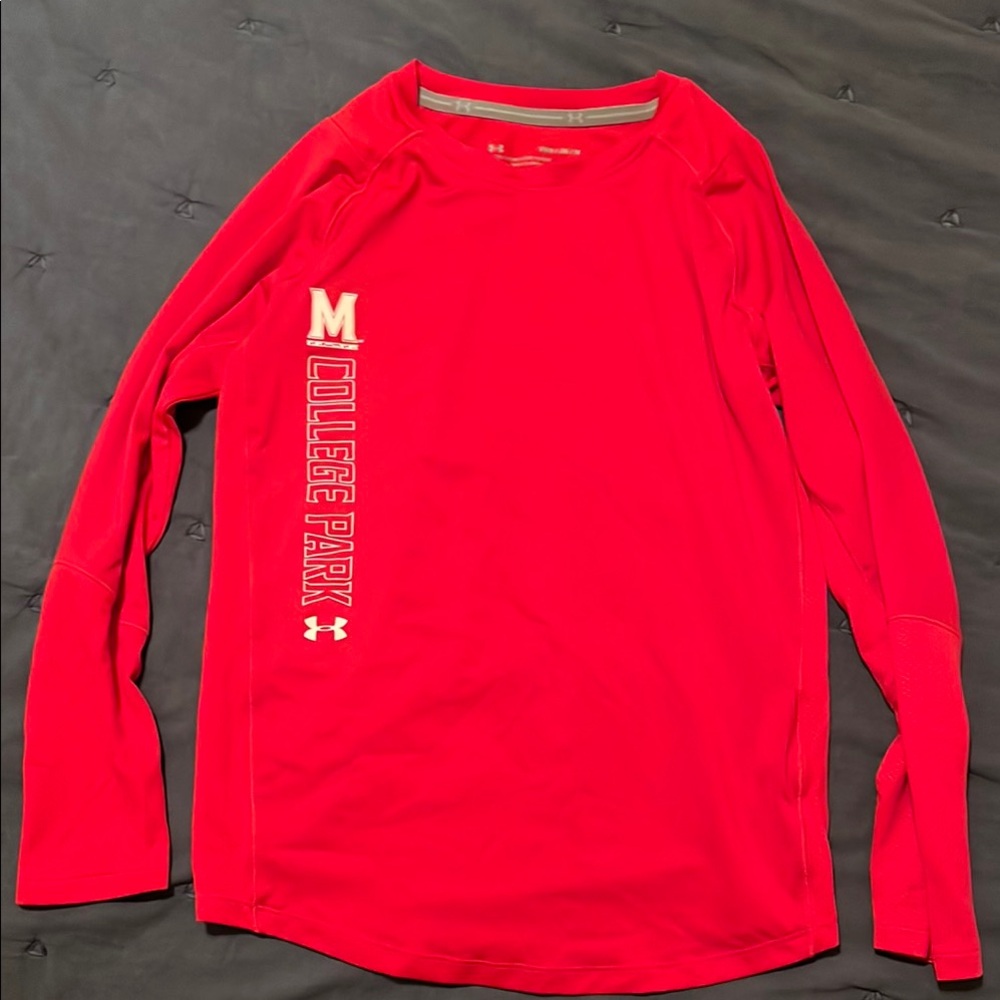 Under Armour Youth Medium Red Maryland Long Sleeve Tee Shirt